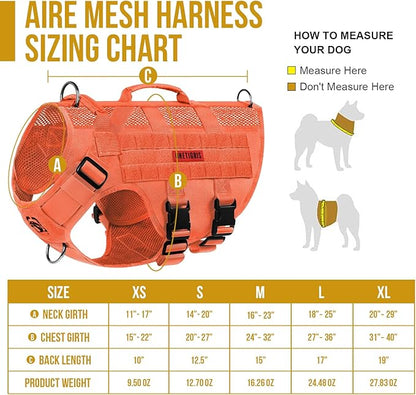 OneTigris Tactical Dog Harness for Small Dog, No Pull Small Dog Vest Harness Breathable Military Dog Molle Vests with Handles, Harness for Walking Hiking Training (Orange, XS) OneTigris
