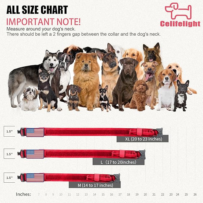 Tactical Dog Collar Military Dog Collar Adjustable Nylon Dog Collar Heavy Duty Metal Buckle with Handle for Dog Training,with Patches (Red, M) Celifelight