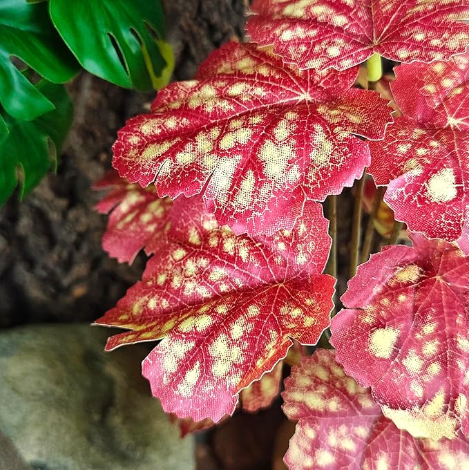 Woyrise Reptile Artificial Plants for Terrarium Decor, Amphibian Habitat Decorations Bearded Dragon Tank Accessories fit Crested Gecko Leopard Lizard Chameleon Snake Frog - Fake Pink Heuchera Woyrise