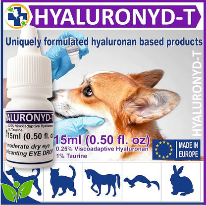 Lubricating Gel Eye Drops 15ml With Hyaluronic Acid 0.25% & Taurine For Pets Cat&Dog Moisturizer Soothes Dryness And Irritation & Itchy, Daily Use To Relieve Dry Eyes, Artificial Tears PAWPICO