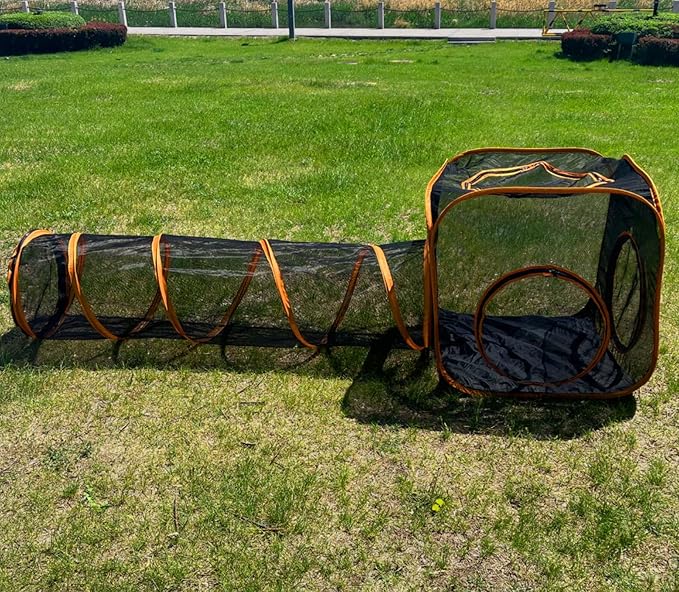 Catio Outdoor Cat Enclosures for Indoor Cats, 2-in-1 Outside Large Playground Include Portable Cat Tent and Tunnel, for Cats and Other Pets - PAWPICO