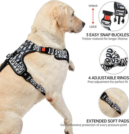 NESTROAD No Pull Dog Harness,Adjustable Oxford Dog Vest Harness with Leash,Reflective No-Choke Pet Harness with Easy Control Soft Handle for Large Dogs(Large,Vintage Blue) NESTROAD