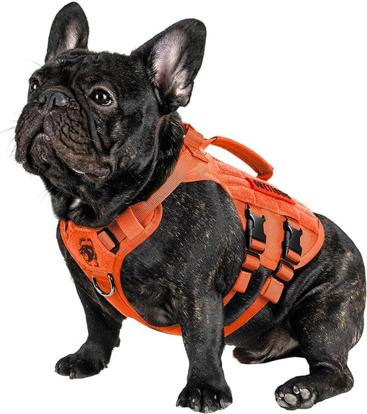 OneTigris Tactical Dog Harness for Small Dog, No Pull Small Dog Vest Harness Breathable Military Dog Molle Vests with Handles, Harness for Walking Hiking Training (Orange, XS) OneTigris