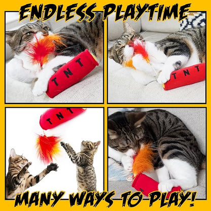 Cat Toys TNT, Cat Toys for Indoor Cats, Kitten Toys, Catnip Toys for Cats of All Breeds with Dangle Feathers and Jingle Sound - Kicking, Biting, Chewing - PAWPICO