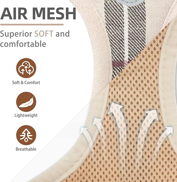 PUPTECK Adjustable Pet Harness Collar &Leash Set Step in for Small Dogs Puppy &Cats Outdoor Training &Running, Soft Mesh Padded Reflective Vest Harness,M: Chest girth: 16-18in Collar: 11.8-15.7in PUPTECK