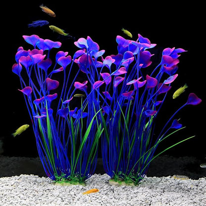 JIH Plastic Plants for Aquarium,Tall Artificial Plants for Fish Tank Decor 15.6 Inch (2 Pcs) (Purple) JIH