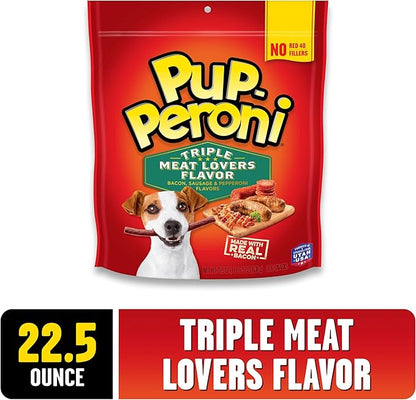 Pup-Peroni Dog Treats, Triple Meat Lovers Flavor, 22.5 Ounce, Bacon, Sausage and Pepperoni - PAWPICO