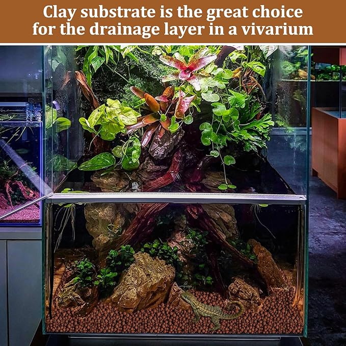 Riare 4LBS Expanded Clay Balls Terrarium Substrate for Reptiles - 100% Organic Lightweight Clay Pebbles Substrate Frogs False Bottom Substrate, Bioactive Terrarium Substrate for Drainage and Moisture Riare