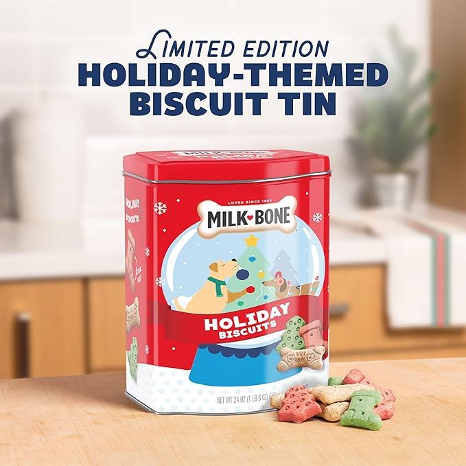 Milk-Bone Limited Edition Holiday Dog Treats, Small Biscuits, 24 Ounce Reusable Tin - PAWPICO