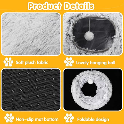 Cat Tunnel Bed for Indoor Cats Donut Cat Tunnel Multifunctional Cat Bed with Peephole Cat Cave Tunnel Bed with Tunnel for Multi Cats(Grey) - PAWPICO