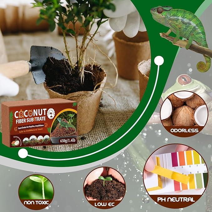 LEICHTEN Coco Coir Bricks Substrate for Reptiles,3 Pcs Natural Organic Coconut Fiber Substrate Bedding,Odor Absorbing for Snakes, Tortoises,Hermit Crab,Bearded Dragon,Geckos,Frogs LEICHTEN