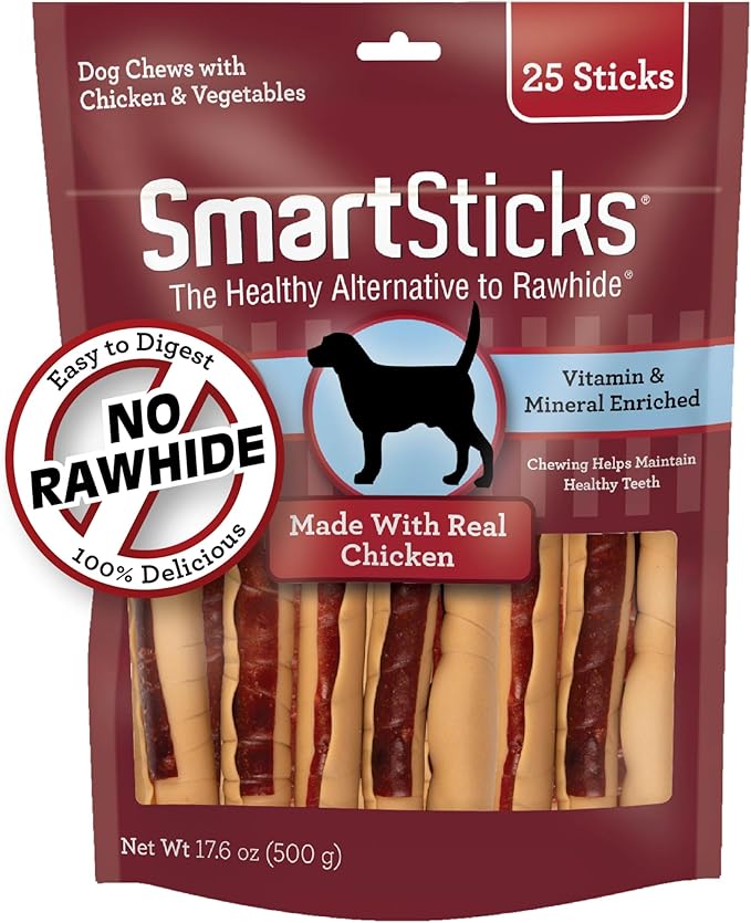 SmartBones SmartSticks, Treat Your Dog to a Rawhide-Free Chew Made With Real Meat and Vegetables, 25 Count (Pack of 1) - PAWPICO