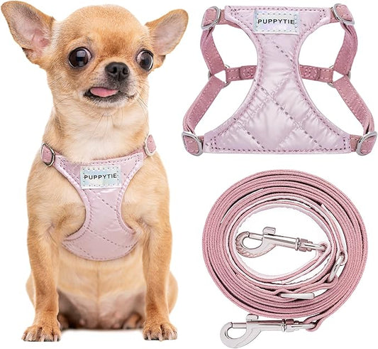 Puppytie No Pull xs Dog Harness with Multifunction Dog Leash,Soft Adjustable No Choke Escape Proof Pet Harness Vest,Glossy Pink,XS Puppytie