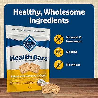 Blue Buffalo Health Bars Crunchy Dog Biscuits, Oven-baked Dog Treats Made with Natural Ingredients, Bananas & Yogurt, 16-oz Bag - PAWPICO