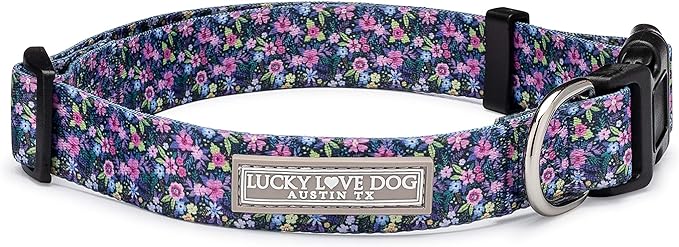 Lucky Love Dog, Comfortable, Soft, Cute Female Dog Collar for Tiny Dogs, Black & Purple Floral Print, Adjustable Nylon Collar, Primrose, XS LuckyLoveDog