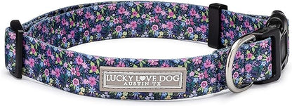 Lucky Love Dog, Comfortable, Soft, Cute Female Dog Collar for Tiny Dogs, Black & Purple Floral Print, Adjustable Nylon Collar, Primrose, XS LuckyLoveDog