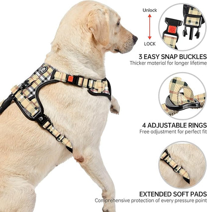 NESTROAD No Pull Dog Harness with Leash, Reflective No Choke Pet Vest Harness,Adjustable Soft Padded Dog Harness with Easy Control Handle for Large Dogs(Checkered Beige,X-Large) NESTROAD