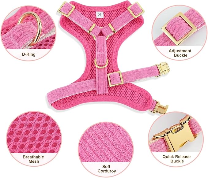 Didog Cute Small Dog Harness Collar & Leash Set, Adjustable Dog Collars and Leashes with Bowtie, Breathable Soft Mesh Padded Dog Vest for Puppies Small Dogs & Cats Walking, Hot Pink, S Didog