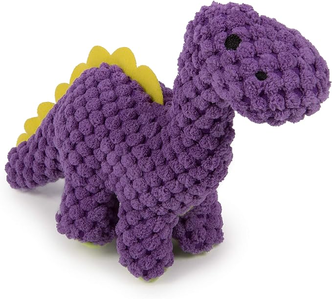 goDog Checkers Just for Me Dinos Bruto Squeaky Plush Dog Toy, Chew Guard Technology - Purple, Mini - PAWPICO