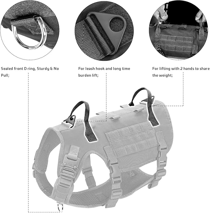 Forestpaw Tactical Dog Harness for Large Dogs,Tactical Dog Collar with Bungee Leash Set,No Pull Military Dog Harness for Dog Walking Training,Adjustable for Medium Large Dogs,Black S Forestpaw