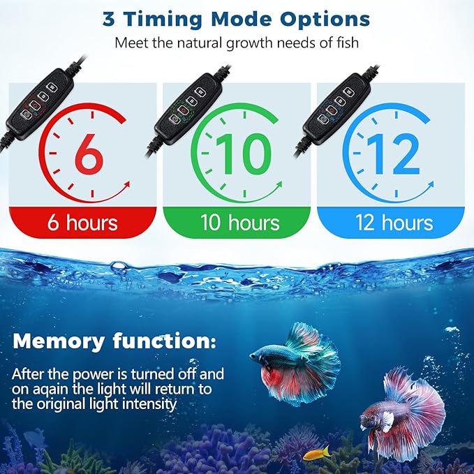 Tatub 19'' Submersible Aquarium Light with 3 Lighting Modes,7.8W Full Spectrum Led Fish Tank Light with 10 Levels of Brightness,Underwater Aquarium Lights for Fish Tank with Timer Auto On/Off Tatub