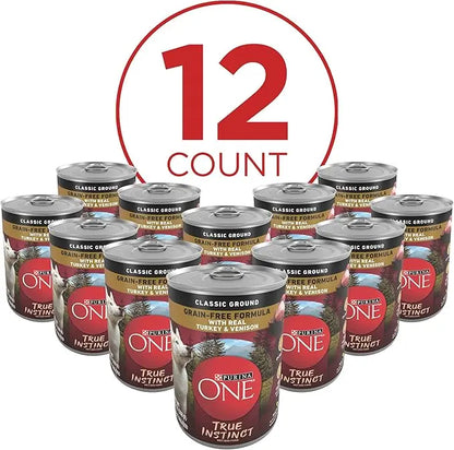 Purina ONE Wet Dog Food True Instinct Classic Ground Grain-Free Formula With Real Turkey And Venison High Protein Wet Dog Food - (Pack of 12) 13 oz. Cans - PAWPICO