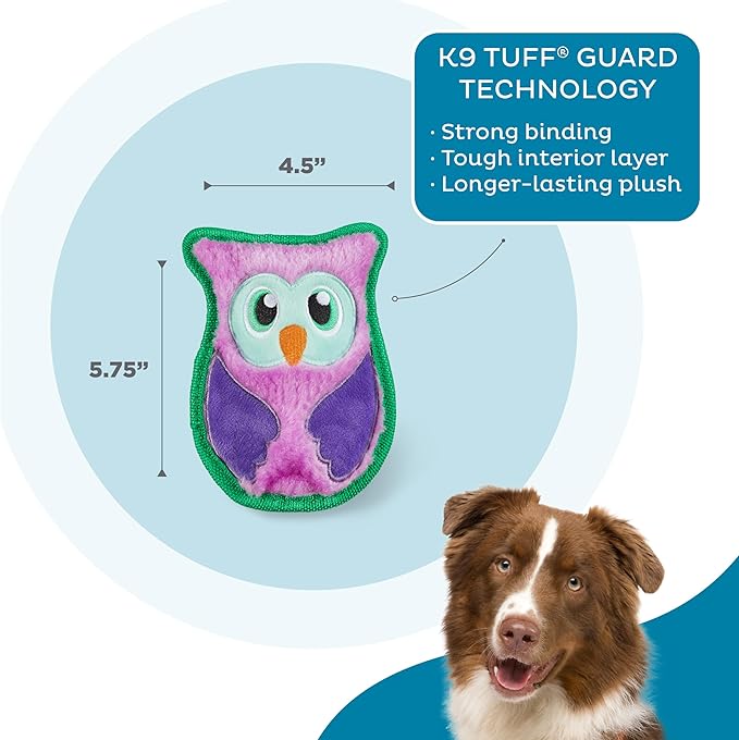 Outward Hound Durablez Tough Plush Squeaky Dog Toy, Owl, Purple, XS - PAWPICO