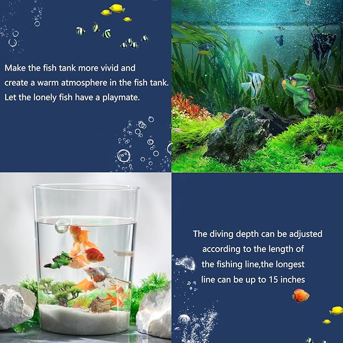 onesimcr Floating Fish Tank Decorations, Aquarium Decorations, Lovely Diver Fish Tank Decorations, Floating Device Fish Tank Accessories，Suitable for All Kinds of Fish Tanks(Dark Green)… onesimcr