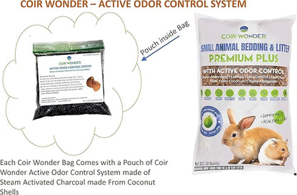 Small Animal Bedding & Litter - 20 Liter - with Activated Charcoal Odor Control - Coco Chip Substrate for Rabbit, Hamster - Reptile Terrarium for Snakes, Dragon Lizards & Turtle, Tortoise CoirWonder