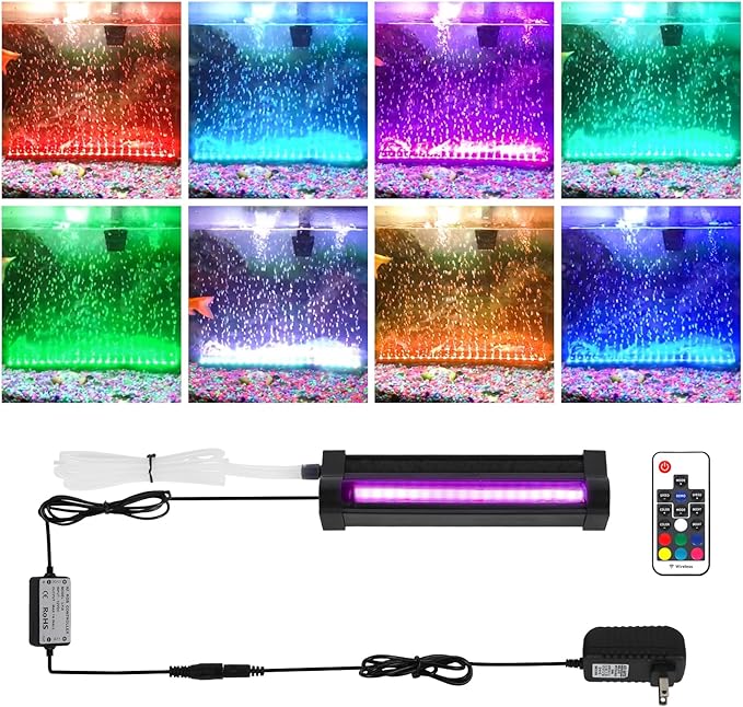 LED Fish Tank Aquarium Light: Fish Tank Bubbler Light with Air Hole - RGB Color Changing Brightness Adjustable IP68 Waterproof Remote Control LED Light for Large Gallon Aquarium Fish Tank SZMINILED