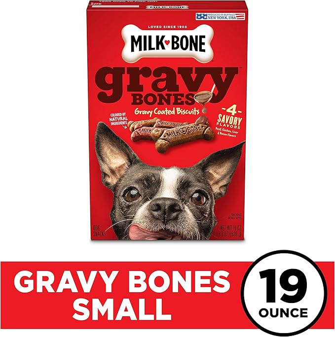 Milk-Bone Gravy Bones Dog Treats with 4 Savory Meat Flavors Coated in Gravy, 19 Ounce (Pack of 12) - PAWPICO