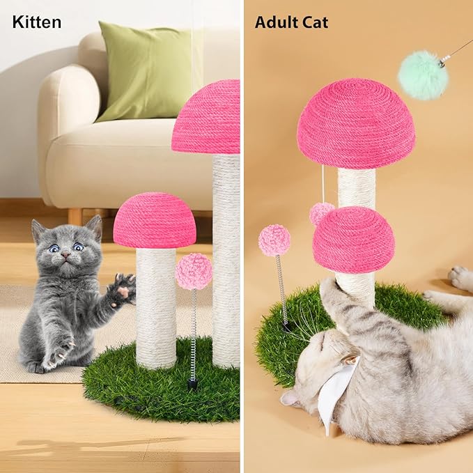 Odoland Cat Scratching Post Mushroom Natural Durable Sisal Board Scratcher for Kitty’s Health and Good Behavior, Furniture Scratch Deterrent Accessories for Cats Pink - PAWPICO