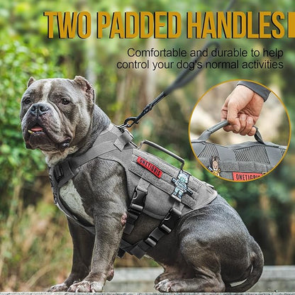 OneTigris Tactical Dog Harness for Small Dog, No Pull Small Dog Vest Harness with Handles Breathable Military Dog Molle Vests, Harness for Walking Hiking Training (Grey, XS) OneTigris