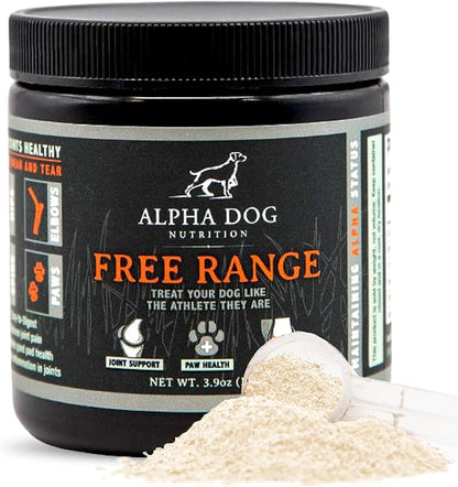 Free Range Joint Health Enhancer Supplement Powder for Dogs by Alpha Dog Nutrition - Premium Dog Arthritis Vitamins to Care for Joints - Contains Glucosamine, Chondroitin, MSM, Vitamin E, & More AlphaDogNutrition