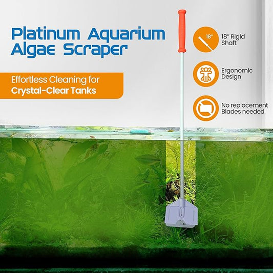 FL!PPER Flipper Platinum Aquarium Algae Scraper (18” Rigid Shaft) - Aquarium Glass Cleaner Tool with Serrated Blade - Algae Remover for Fish Tank Scraper for Glass Aquariums and Acrylic Tanks FLPPER