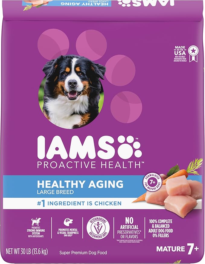 IAMS Proactive Health Healthy Aging Large Breed Adult Dry Dog Food for Mature and Senior Dogs with Real Chicken, 30 lb. Bag - PAWPICO