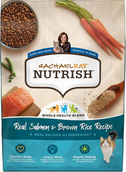 Nutrish Rachael Ray Premium Natural Dry Cat Food with Added Vitamins, Minerals & Other Nutrients, Real Salmon & Brown Rice Recipe, 6 Pound Bag - PAWPICO