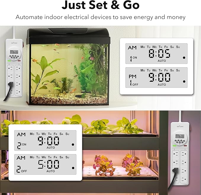 BN-LINK 8 Outlet Surge Protector with 7-Day Digital Timer (4 Outlets Timed, 4 Outlets Always On) - White BN-LINK