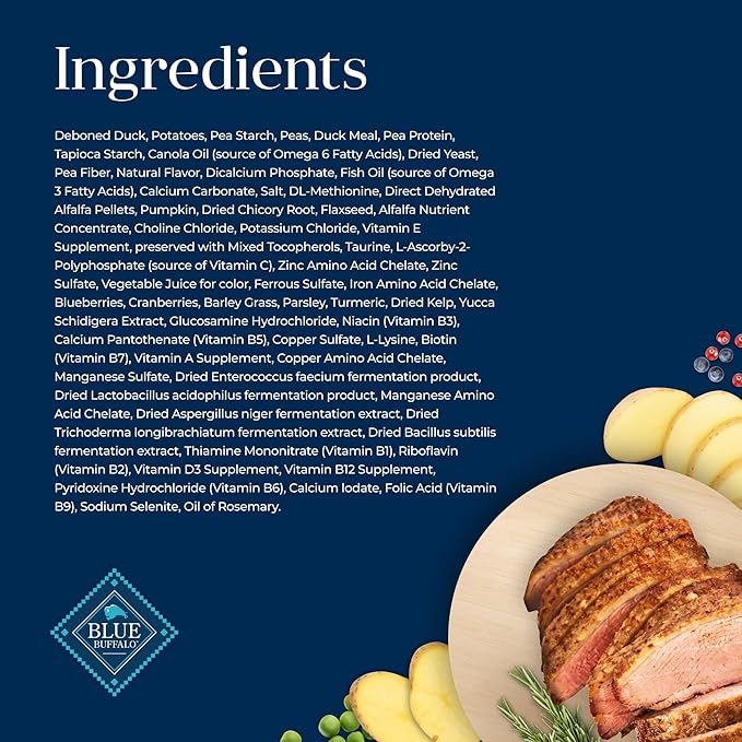 Blue Buffalo Basics Grain-Free Dry Dog Food for Adult Dogs, Limited Ingredient Diet, Duck Recipe, 22-lb. Bag - PAWPICO