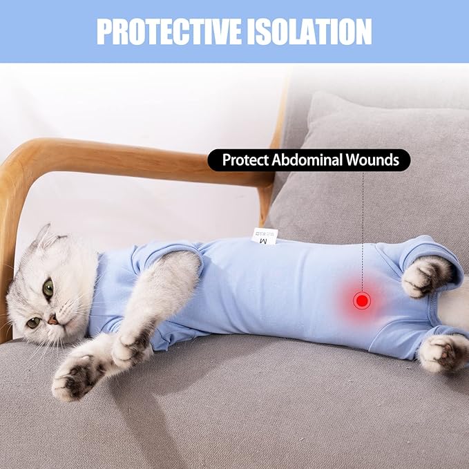 LIANZIMAU Cat Surgical Recovery Suit Professional for Male Female Dog Abdominal Wounds Cone E-Collar Alternative Anti-Licking Pet Surgical Recovery Pajama Suit Soft Fabric Onesie for Cats Lianzimau