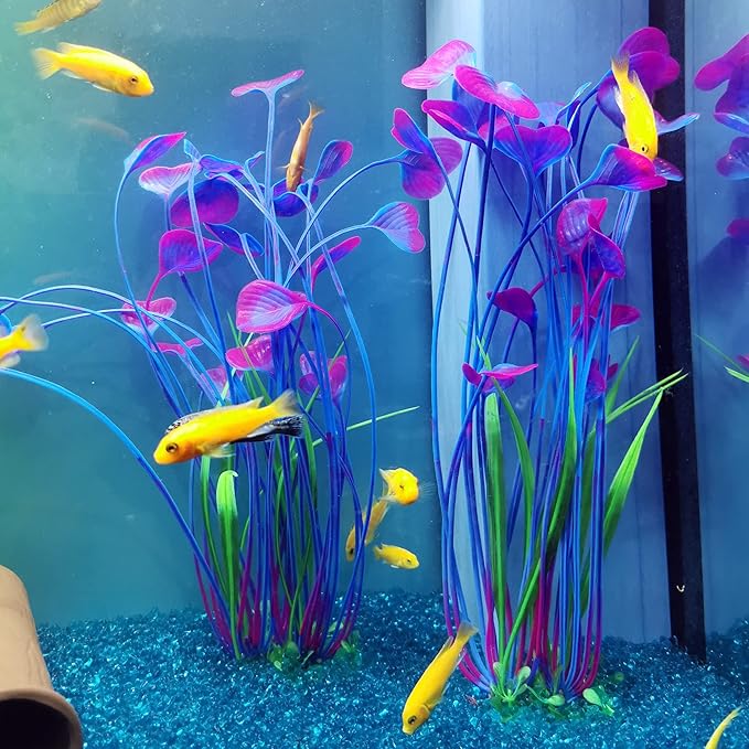 ALEGI Fish Tank Decorations Plastic Plants Large,Aquarium Artificial Plants Decoration Ornament Safe for All Fish-16 inch 2Pcs (Purple 2 pcs) ALEGIAquarium