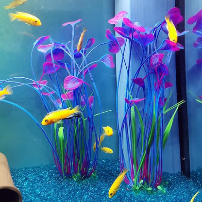 ALEGI Fish Tank Decorations Plastic Plants Large,Aquarium Artificial Plants Decoration Ornament Safe for All Fish-16 inch 2Pcs (Purple 2 pcs) ALEGIAquarium