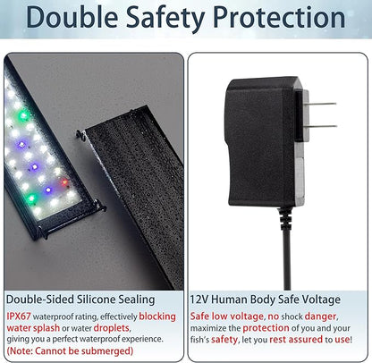 Aquarium LED Light Full Spectrum Fish Tank Lights White Blue Red Green Multi-Color LEDs Extendable Aquarium Light for 12 Inch to 18 Inch Fish Tanks DaToo