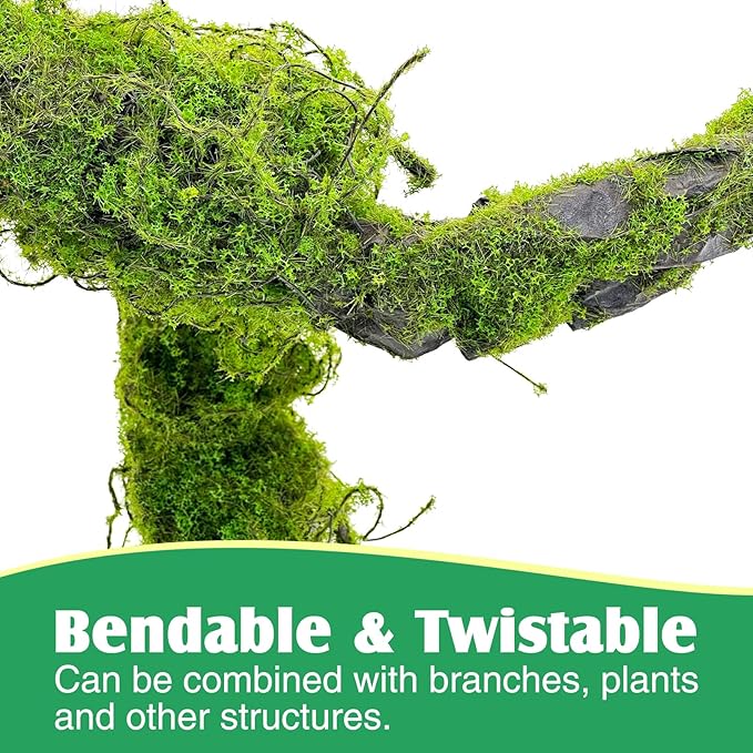 Fhiny Reptile Vines, Bendable Jungle Vines with Moss Artificial Snake Climbing Branch Terrarium Habitat Decor Reptile Tank Accessories Fake Plant for Bearded Dragon Chameleon Lizard Gecko (1.6 FT) Fhiny