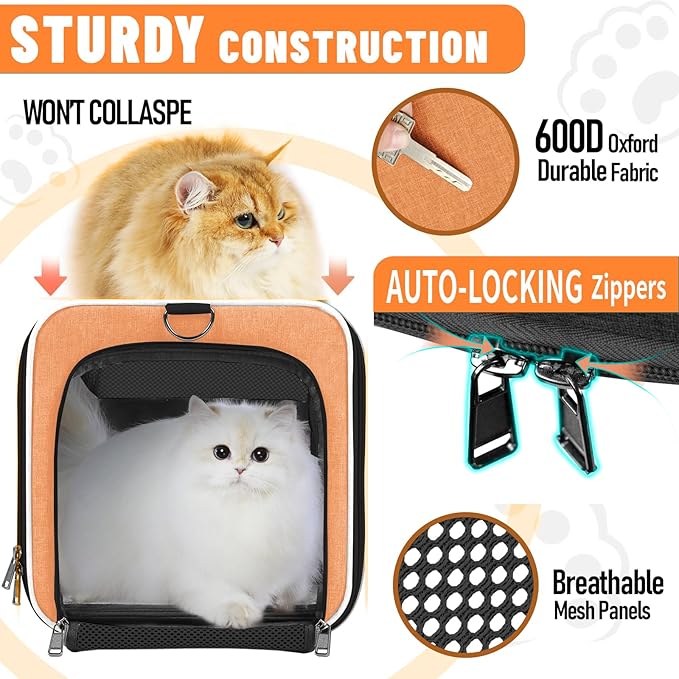 Large Cat Carry Bag, Soft Shell Shih-Tzu Pet Transport Crate, 18x12x12 Top Opening Maltese-Dog Traveling Mesh Kennel 10 Pound, Big Bunny Rabbit Carrying Case Animal Carrier Kitty Product Orange - PAWPICO