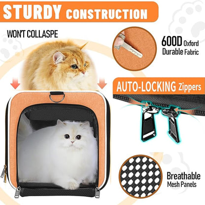 Large Cat Carry Bag, Soft Shell Shih-Tzu Pet Transport Crate, 18x12x12 Top Opening Maltese-Dog Traveling Mesh Kennel 10 Pound, Big Bunny Rabbit Carrying Case Animal Carrier Kitty Product Orange - PAWPICO