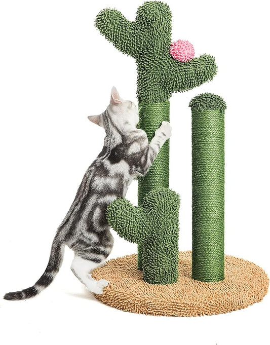 Pesofer Cactus Cat Scratching Post Cat Scratcher with 3 Scratching Poles, Flower Décor and Dangling Ball for Kitten, Adult Cats Large - PAWPICO