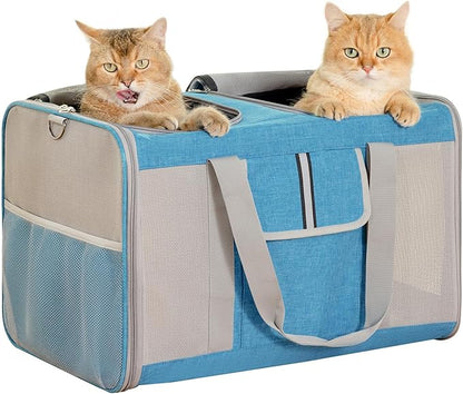 Sedioso Large Cat Carrier for 2 Cats, 21.7x 13.8x 13.8in Pet Carrier for Cat and Dog Up to 38lbs, All-Sided Mesh Cat Carrier with Great Ventilation, Portable Soft Sided Pet Carrier for Traveling(Blue) - PAWPICO