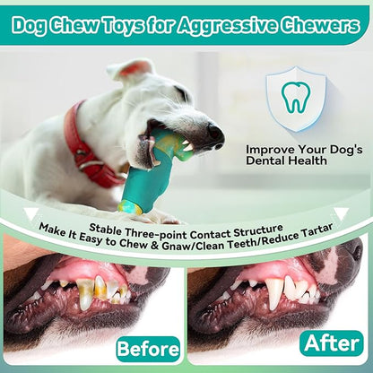 Dog Toys for Aggressive Chewers, Interactive Dog Chew Toys for Large Dogs, Indestructible Squeaky Dog Toys to Keep Them Busy, Tough Dog Toys for Medium/Large Breed Dogs (Green) - PAWPICO