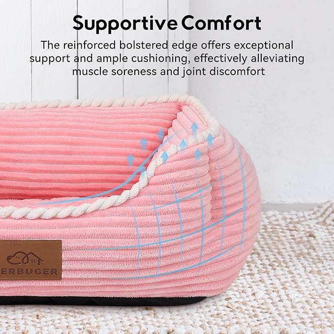 Cat Dog Bed for Pets, Rectangle Pet Bed Gift for Puppy and Kitten, Machine Washable Calming Fluffy Pet Couch Sofa for Indoor Outdoor, Portable Soft Cat Bed with Non-Slip Bottom (Small, Pink) - PAWPICO